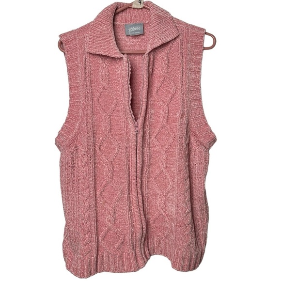 Blair Sweaters - Blair Size Medium Zip Up Sleeveless Sweater Chunky Knit Grandmacore Pink